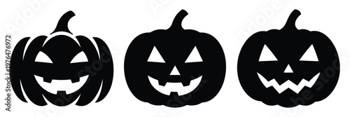 smiling pumpkin silhouette set vector illustration