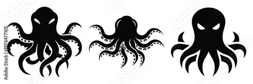 tentacle monster silhouette set vector illustration
