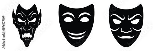 theater horror mask silhouette set vector illustration