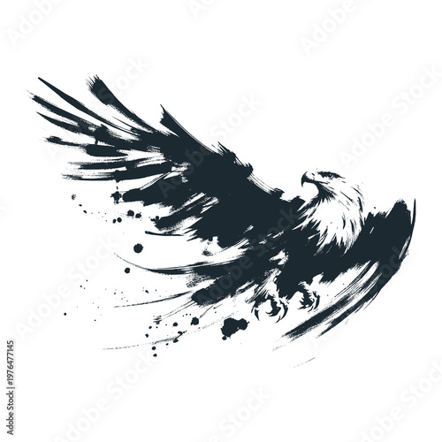 Falcon. Black white Chinese brushstrokes style illustration.