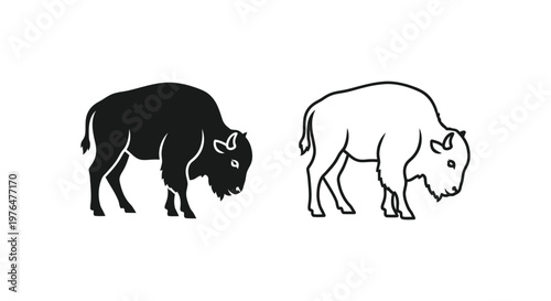 Bison Silhouettes Black and White Animal Icons Vector