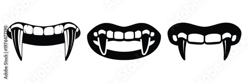 vampire teeth silhouette set vector illustration