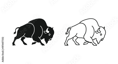 American Bison Iconic Silhouette Art Design Vector
