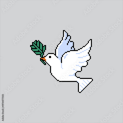 Pixel art illustration Dove with Branch. Pixelated Dove Olive. Dove with Olive Branch Icon pixelated for the pixel art game and icon for website and video game. old school retro.