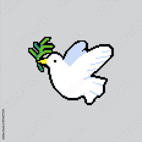 Pixel art illustration Dove with Branch. Pixelated Dove Olive. Dove with Olive Branch Icon pixelated for the pixel art game and icon for website and video game. old school retro.