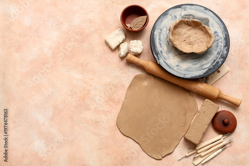 Flattened piece of clay, po...