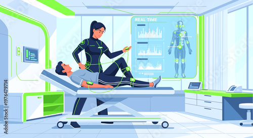 Futuristic medical examination of a patient in a hightech clinic.