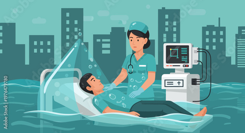Nurse Cares For Patient In Flooded Hospital Room 1.