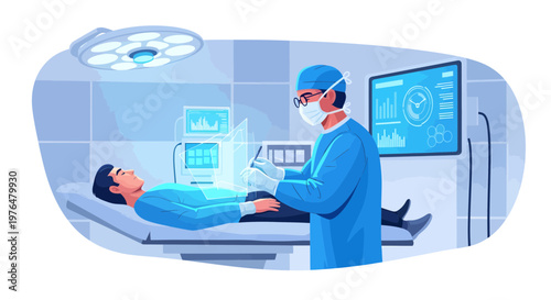 Surgeon in sterile operating room performing surgery on patient.