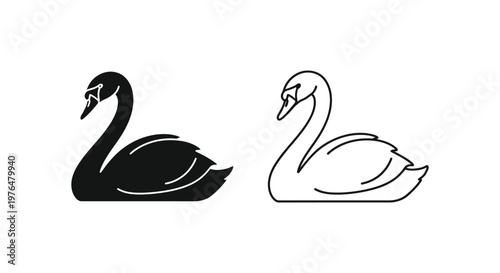 Black and White Swan Vector Designs Graceful Elegance Vector