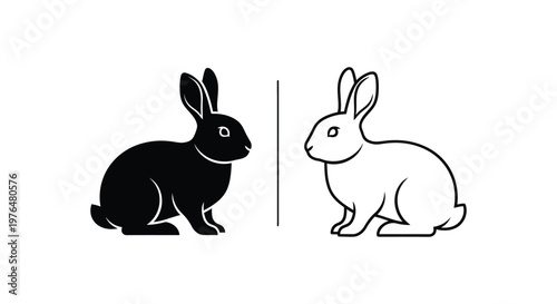 Yin Yang Rabbit Symbol Positive Negative Balance Vector