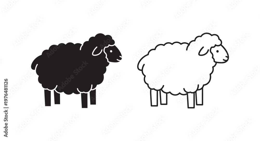 Obraz premium Black and White Sheep Clipart Vector Design Vector