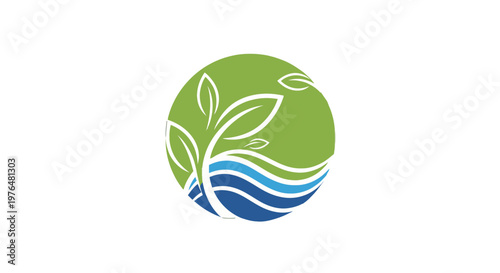 Eco friendly logo with leaf and water.
