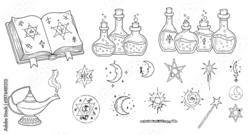 A collection of magical objects and symbols.