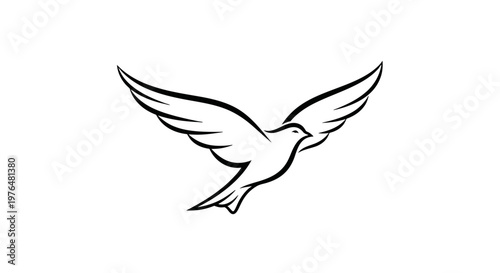 A simple line drawing of a flying bird.