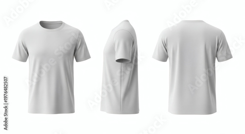 Realistic 3d mockup presentation of a white plain short sleeve crewneck t shirt shown from front side and back views  