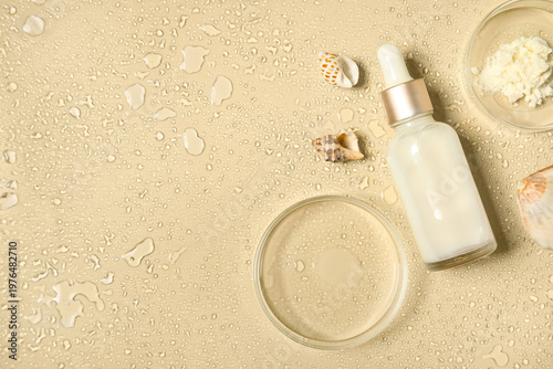Seashells, bottle of cosmet...