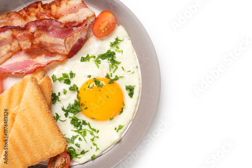 Plate with tasty fried egg,...