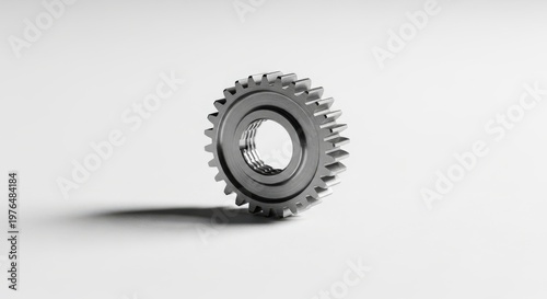 A single metal gear with teeth on a white background for industrial or mechanical concepts