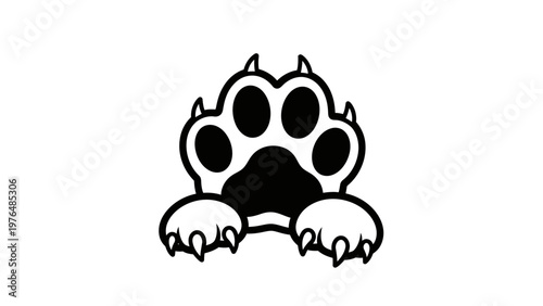 Black and White Paw Print with Claws, Animal Footprint Graphic