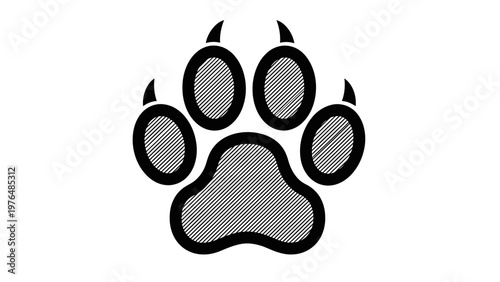 Paw Print Icon with Claws and Hatching Texture - Animal Symbol