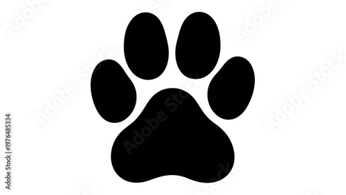 Black Paw Print Icon on White Background - Animal Footstep Symbol