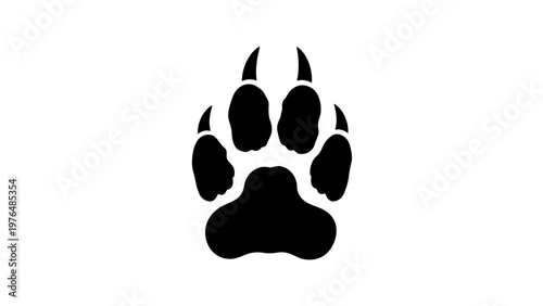 Black Wolf Paw Print Silhouette on White Background, Animal Track Symbol