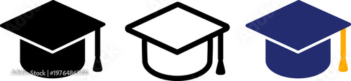 Minimalist Graduation Cap Icon Set, Academic Success Symbol in Vector Style, Modern Mortarboard Designs for Educational Concepts