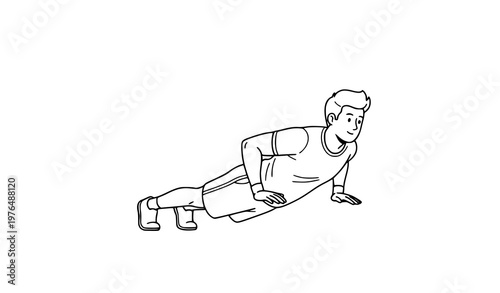 Line art of person doing push-ups at the gym vector illustration