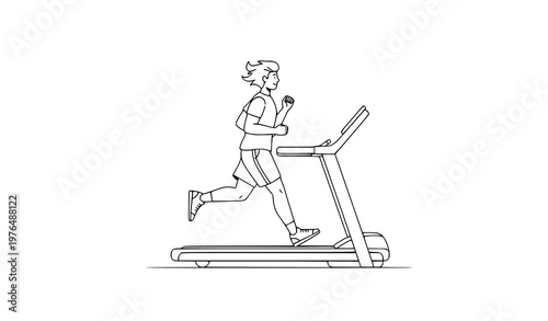 Playful line illustration of person running on treadmill vector art