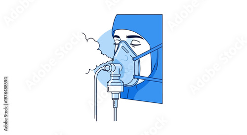 Vector illustration of a person using a nebulizer mask for respiratory treatment, health care concept
