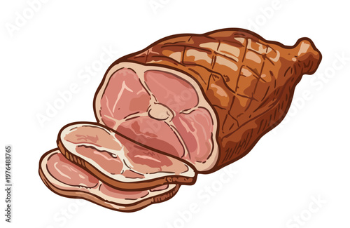 Sliced ham. Vector isolated illustration