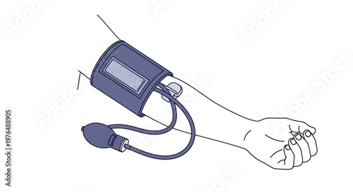 Detailed medical Vector illustration showing an arm with an automatic blood pressure monitor performing a vital signs measurement for health tracking purposes