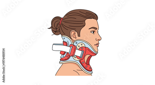 Vector Illustration of a Person Wearing a Cervical Collar for Neck Support and Injury Recovery