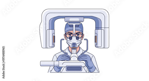 Dental X-ray Vector Illustration Professional Dentist Operating Advanced Panoramic Dental Imaging Machine for Accurate Diagnosis and Treatment Planning