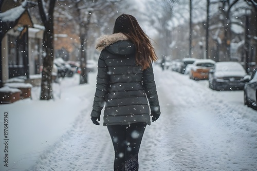young woman walking in the snow