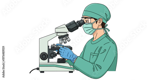 Doctor Examining Microscope Slide High-Quality Vector Illustration for Medical Research and Scientific Discovery