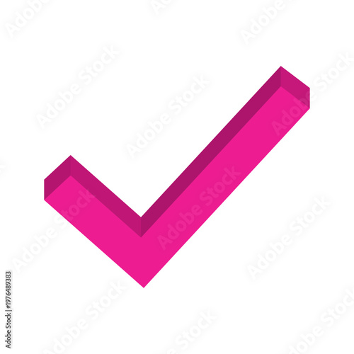 Pink 3D Isometric Checkmark Icon, Trendy Magenta Tick Symbol for Success, Approval, and Business Confirmation, Modern Digital Vector Isolated on White for Web Design and App UI UX Development.