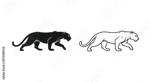 Black vs White Panther Silhouettes Design Vector