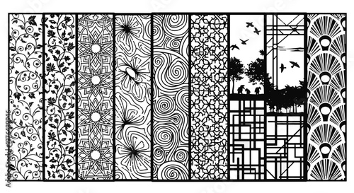 Collection of Diverse Decorative Panels with Natural and Abstract Designs