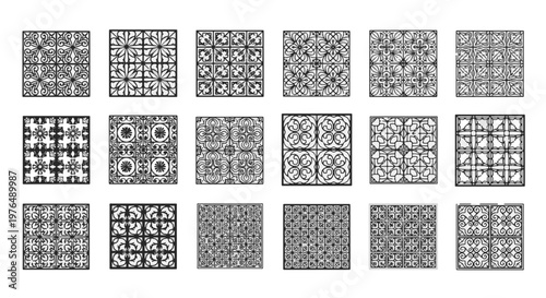 Decorative Panel with Symmetrical Geometric and Floral Pattern Elements