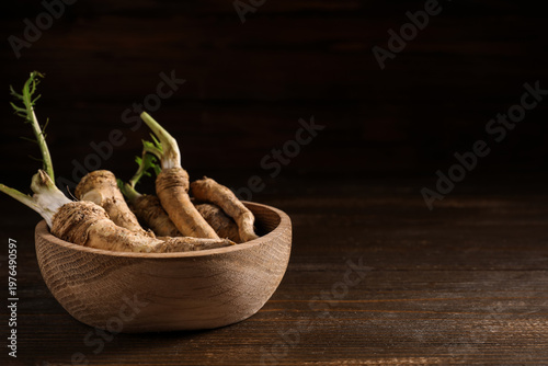 Bowl with horseradish roots...