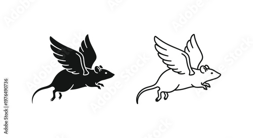 Fantastical Flying Rodent Creatures Whimsical Art Vector