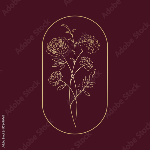 Roses and mums flower bouquet design logo