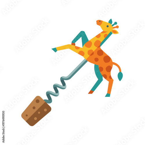 Stylized giraffe corkscrew removing a cork