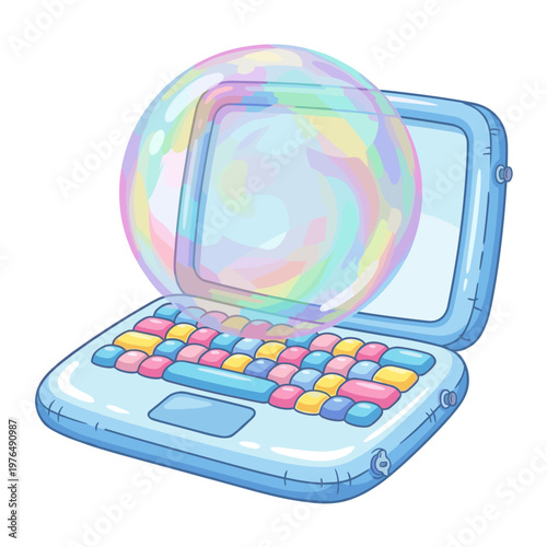 Inflatable laptop with bubble screen and colorful keys