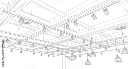 Detailed architectural sketch of a modern ceiling lighting system.