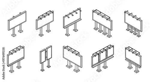 Isometric Billboard Set Outline Drawing.