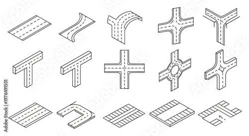 Isometric Road Elements and Intersections for Map Creation.