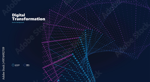 Dynamic digital transformation visual background highlighting an elegant glowing pink and blue dotted spiral for modern artificial intelligence software visualization vector illustration